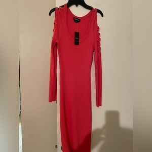 Coral Bebe lace up sleeve dress  size small. Plenty of stretch